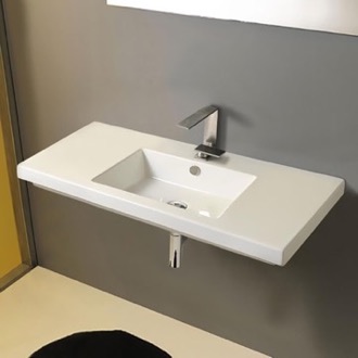 Bathroom Sink Rectangular White Ceramic Wall Mounted or Drop In Sink Tecla CAN03011
